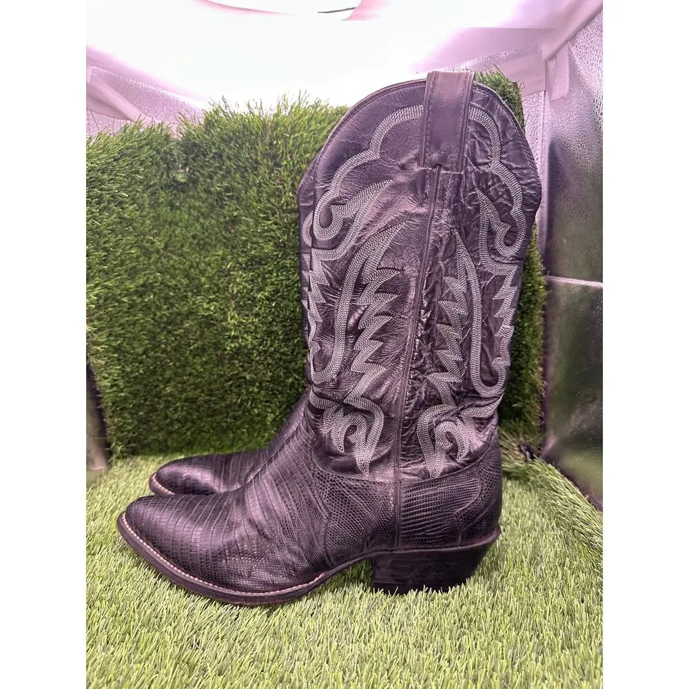 Vintage Justin 8311 Western Boot Men's 9.5 Black Leather Lizard Cowboy Ranch